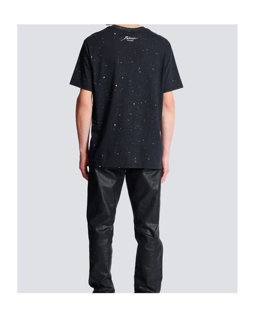 Balmain Black Earth Stars Print T-Shirt for men