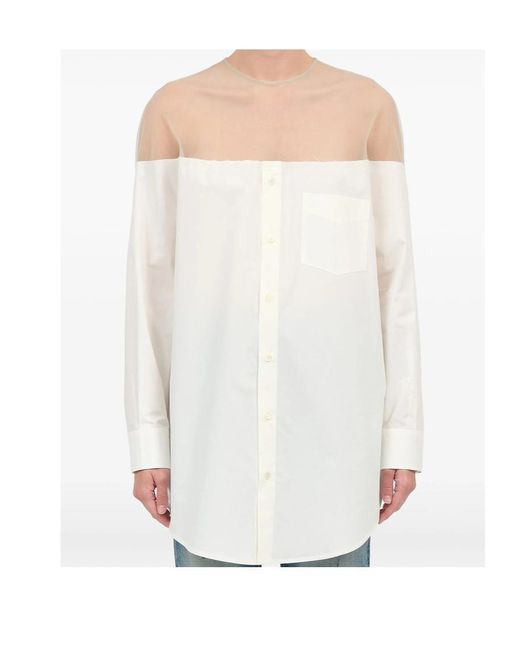 MM6 by Maison Margiela White Panelled Long Sleeved Shirt