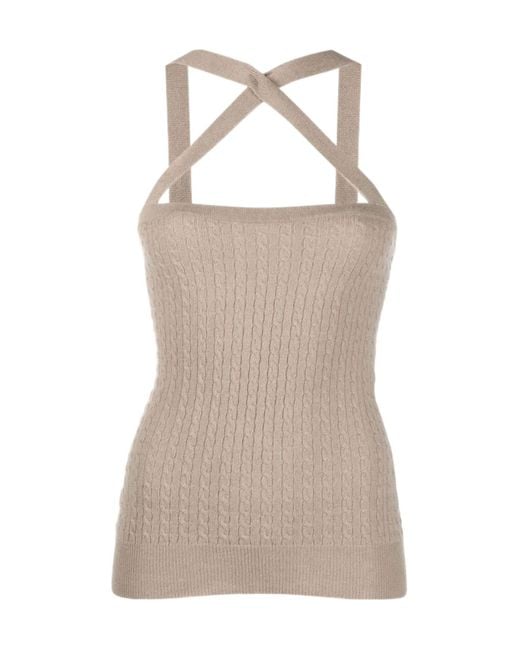 Patou Natural Cross-Strap Cable Knitted Top