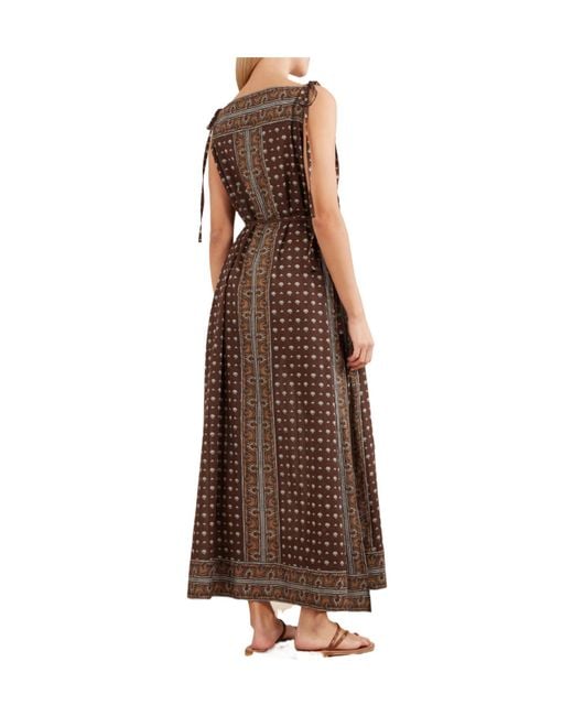 Doen Brown Belted Printed Organic Cotton-Voile Midi Dress