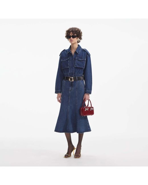 Self-Portrait Blue Denim Utility Cropped Jacket