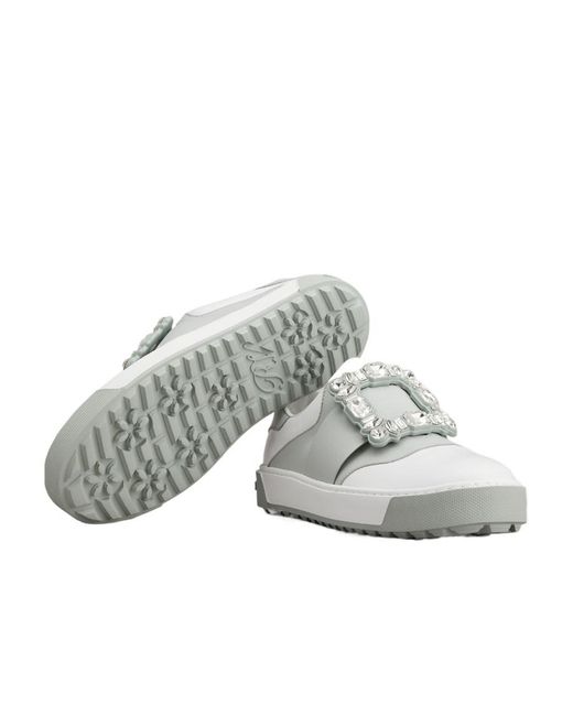 Roger Vivier White Very Vivier Strass Buckle Sneakers