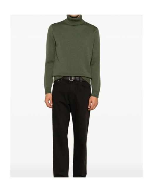 Zanone Green Roll-Neck Ribbed Sweater for men