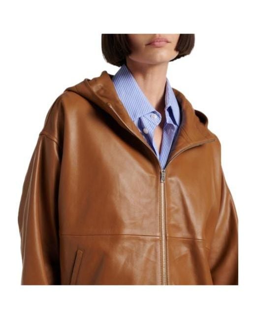Yves Salomon Brown Hooded Leather Jacket