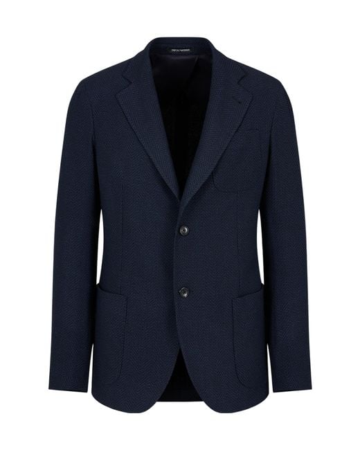 Emporio Armani Blue Long-Sleeved Wool Suit Coat for men