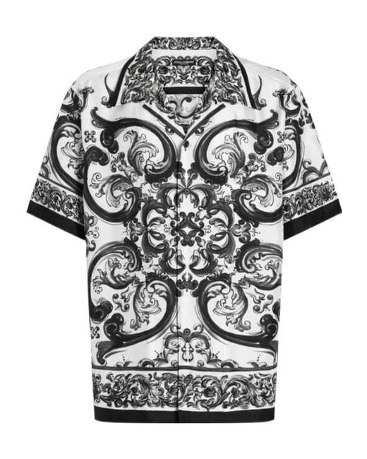 Dolce & Gabbana Gray Majolica-Printed Short Sleeved Shirt for men