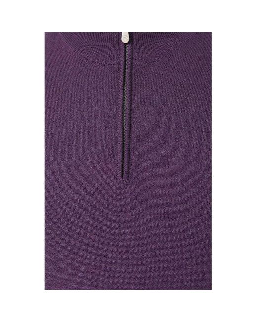 Brunello Cucinelli Purple Funnel-Neck Knitted Polo Shirt for men