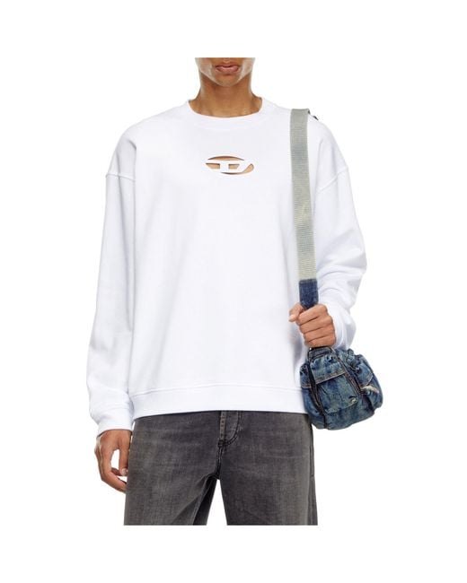 DIESEL White Cut-Out Oval D Logo Sweatshirt for men