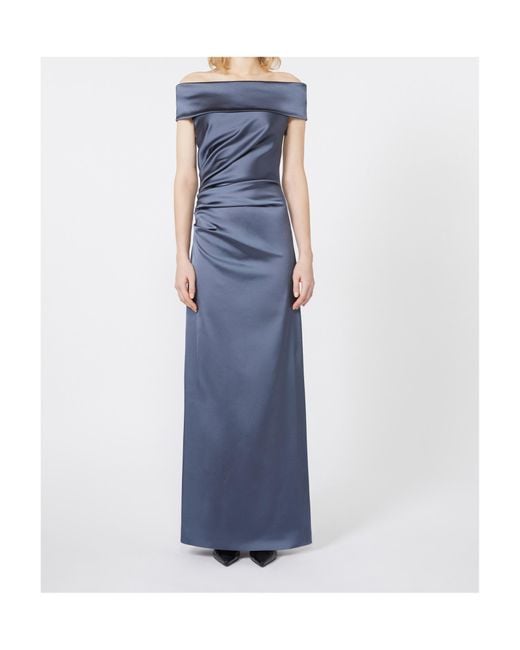 Max Mara Blue Long Stretch Satin Dress