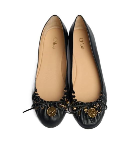 Chloé Black Leather Ballerina Flats