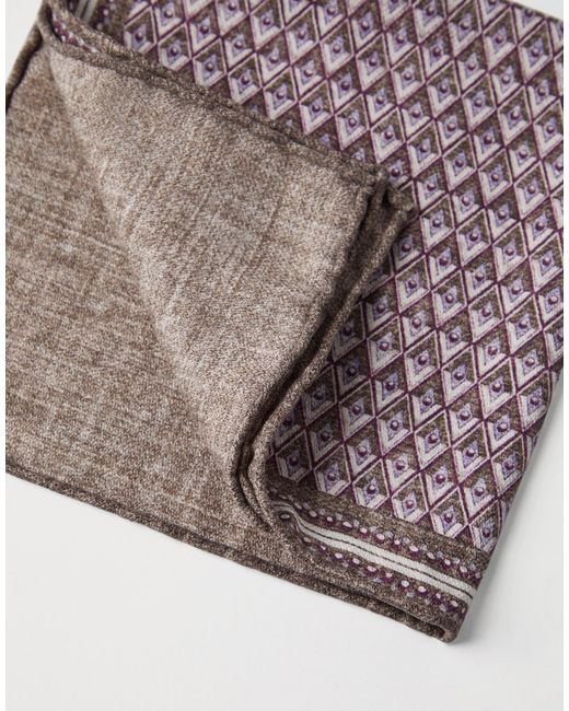 Brunello Cucinelli Purple Geometric-Pattern Silk Pocket Square for men