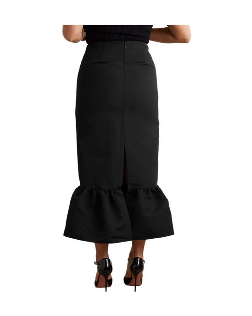 Brandon Maxwell Black Ruffled Silk-Twill Midi Skirt