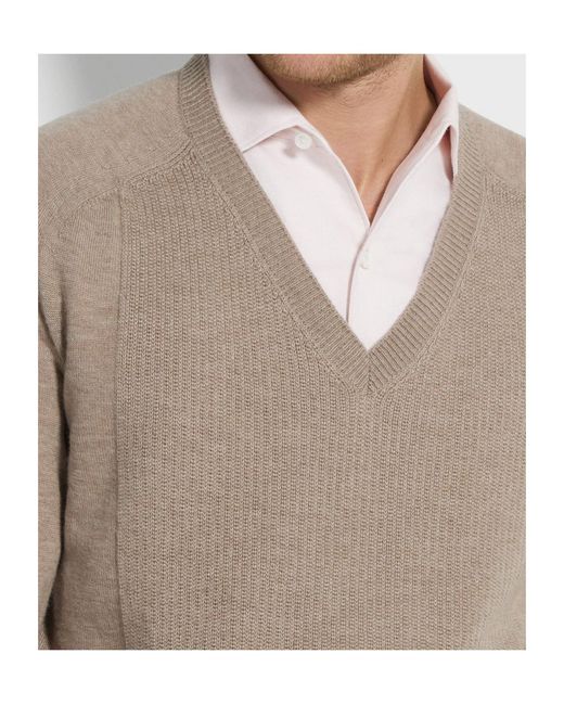 Zegna Brown Oasi V-Neck Ribbed Cashmere Sweater for men