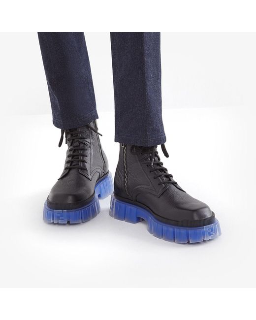 Fendi Blue Ff-Motif Ridged Boots for men