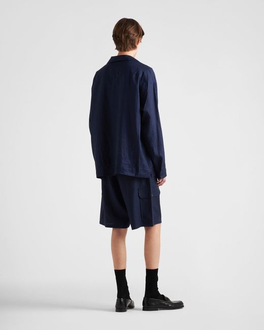 Prada Blue Logo-Patch Cargo Shorts for men