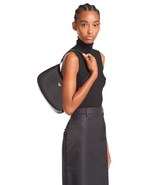 Prada Black Cleo Logo Plaque Shoulder Bag