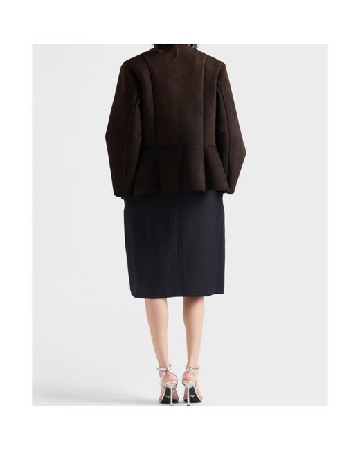 Prada Black Chevron Wool Midi Skirt