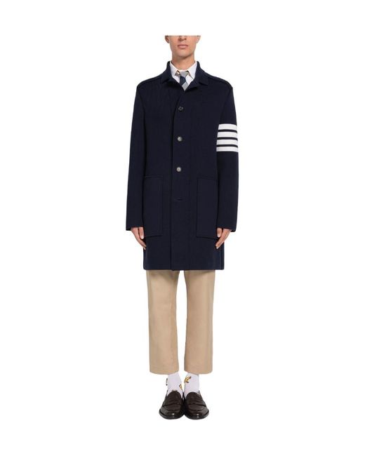 Thom Browne Blue 4-Bar Knitted Longline Cardigan for men