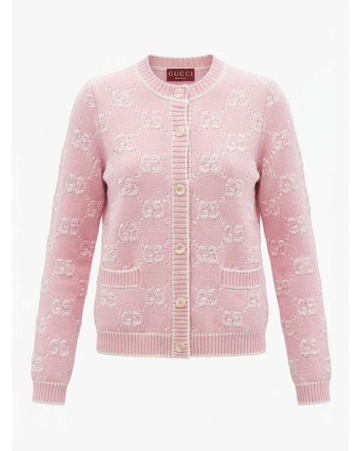 Gucci Pink Logo Intarsia Button-Up Cardigan