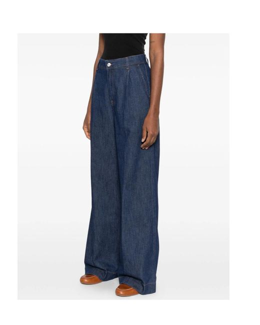 7 For All Mankind Blue Pleated Jeans