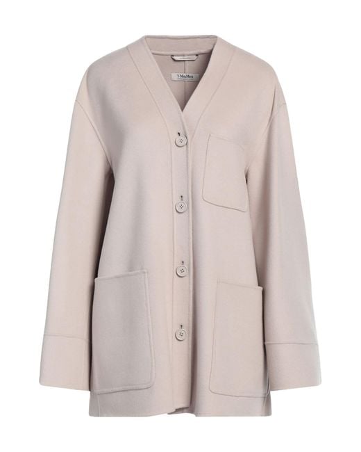Max Mara Natural Wool Long-Sleeve V-Neck Coat