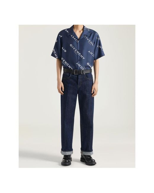 Givenchy Blue Logo Patch Wide-Leg Jeans for men
