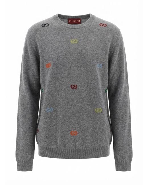 Gucci Gray Logo Intarsia Knit Jumper for men