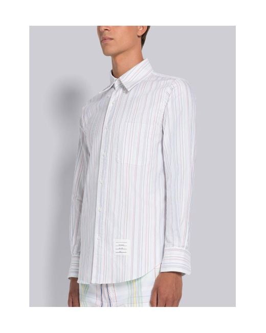 Thom Browne White University-Striped Long-Sleeved Buttoned Shirt for men