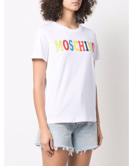 Moschino White Logo-Print Cotton T-Shirt