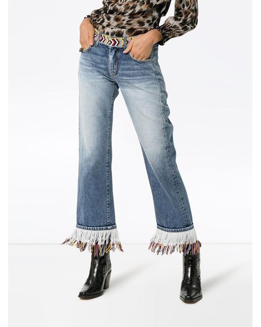 Alanui Blue Fringed Beaded Boyfriend Jeans