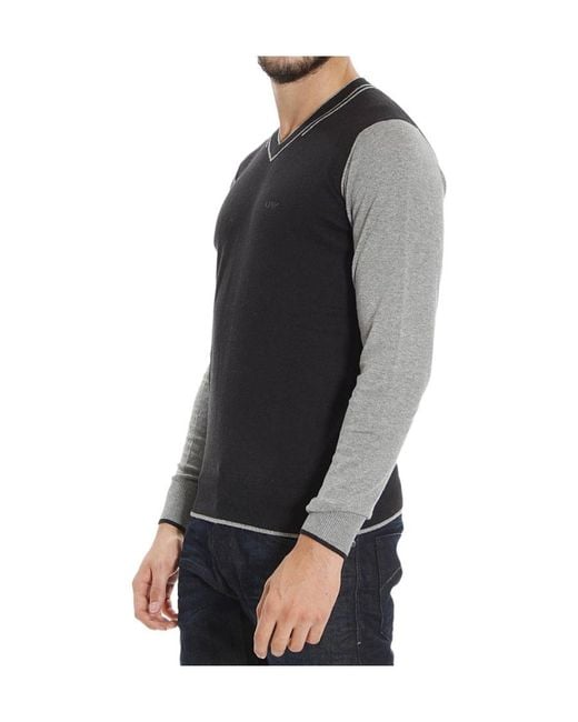 Armani Jeans Black V-Neck Matching Color Pullover for men