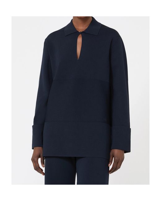 Max Mara Blue Fuggito Keyhole Detailed Polo Top