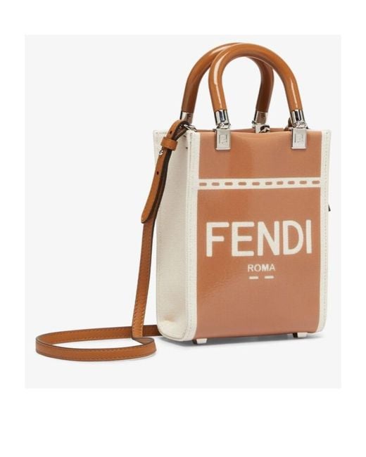 Fendi Brown Logo Detailed Sunshine Small Shopper Bag