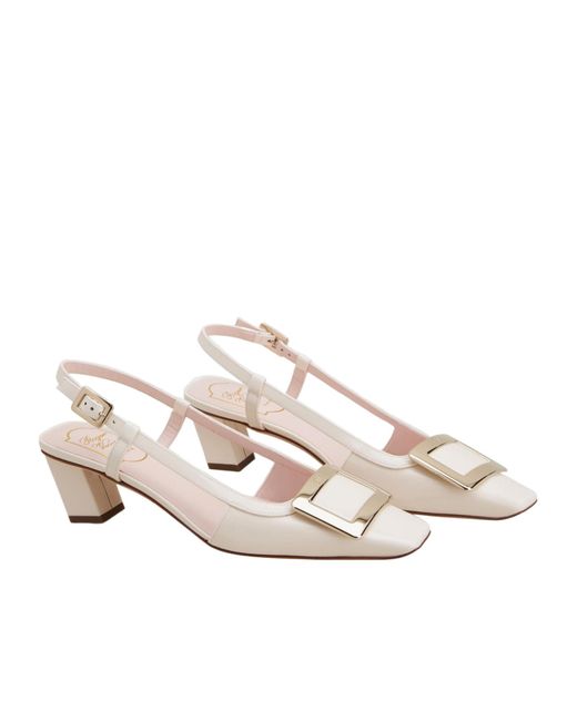 Roger Vivier Natural Belle Vivier Buckle Slingback Pumps