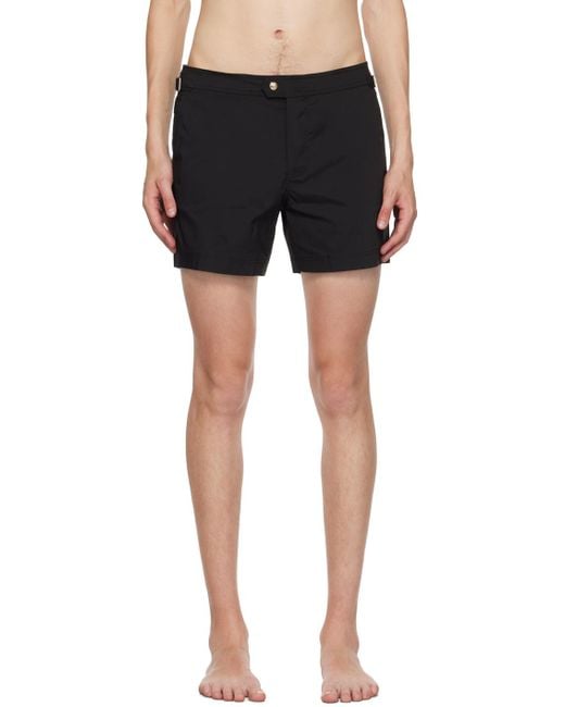 Tom Ford Black Mid-Rise Side Buckled Swim Shorts for men