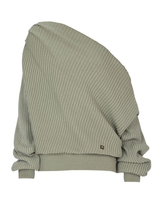 Balmain Green Draped Asymmetric Knitted Sweater