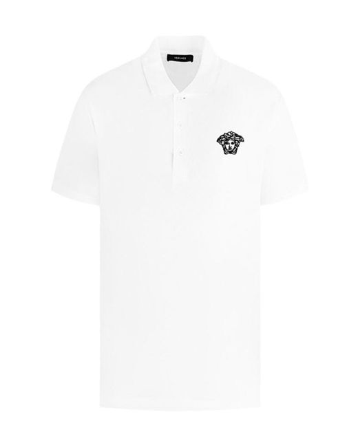 Versace White Logo Short-Sleeved Polo Shirt for men