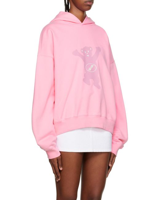 we11done Pink Logo Print Cotton Hoodie for men