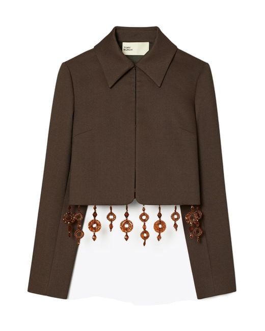 Tory Burch Brown Beaded Crepe Jacket