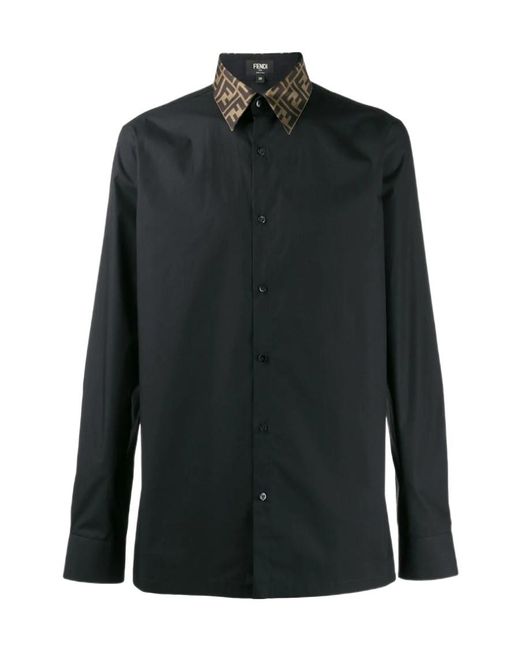 Fendi Black Long Sleeved Ff Jacquard Shirt for men