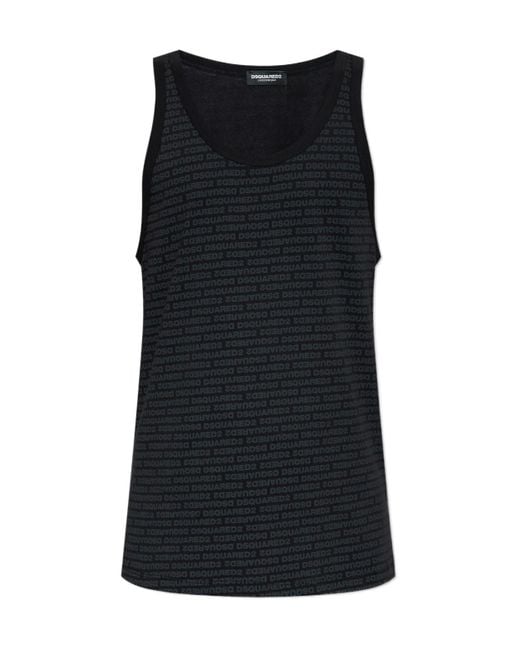 DSquared² Black Allover Logo Printed Tank Top for men