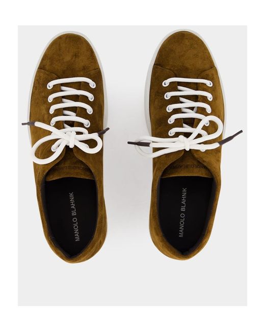 Manolo Blahnik Brown Lace-Up Low-Cut Casual Shoes for men