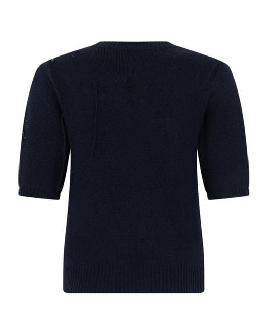 Fabiana Filippi Blue Embellished Three-Quarter Knitted Top