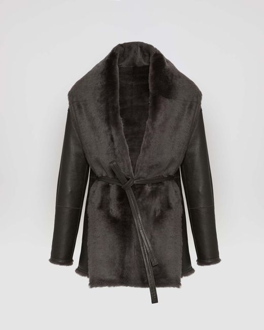 Yves Salomon Black Leather-Trimmed Shearling Jacket