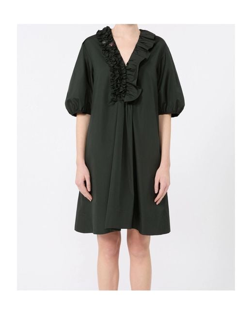 Max Mara Green Cotton Poplin Short Dress With Ruffles