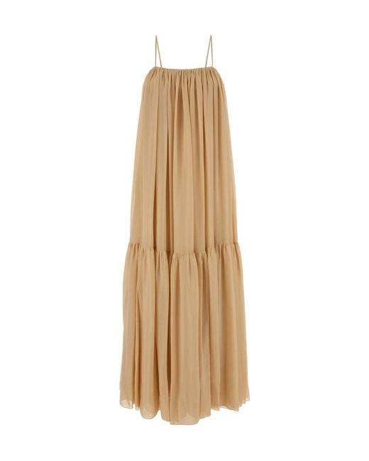 Chloé Natural Chloé Gathered Spaghetti-Strap Maxi Dress
