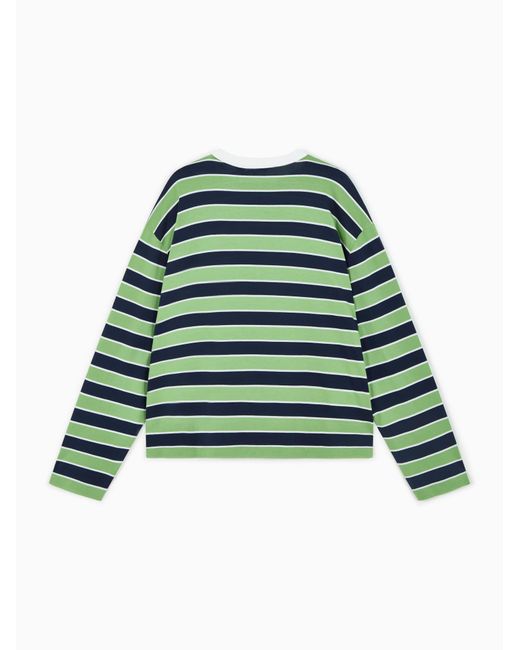 Prada Green Long-Sleeved Crewneck Striped T-Shirt
