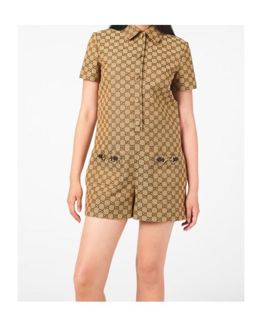 Gucci Natural Logo Short Sleeve Jumpsuit