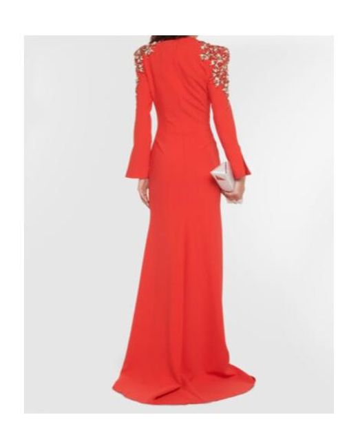 Jenny Packham Red V-Neck Crepe Dress