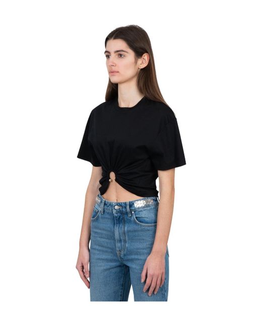 Rabanne Black Rabanne Pierced Cutout Cropped T-Shirt